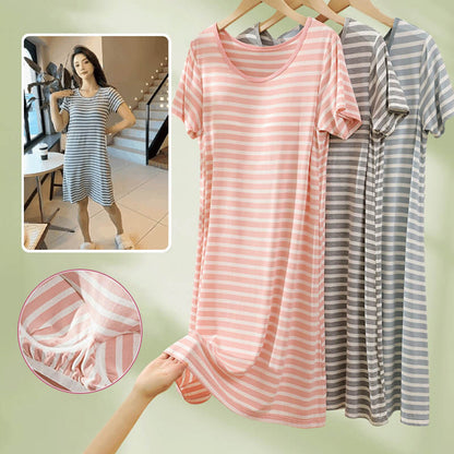 lusailstore-Comfortable And Cozy Cotton Striped Nightgown