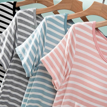 lusailstore-Comfortable And Cozy Cotton Striped Nightgown