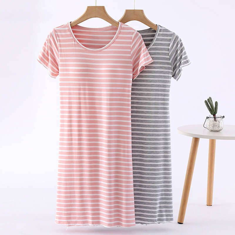 lusailstore-Comfortable And Cozy Cotton Striped Nightgown