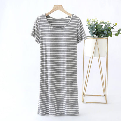 lusailstore-Comfortable And Cozy Cotton Striped Nightgown