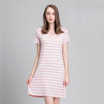 lusailstore-Comfortable And Cozy Cotton Striped Nightgown