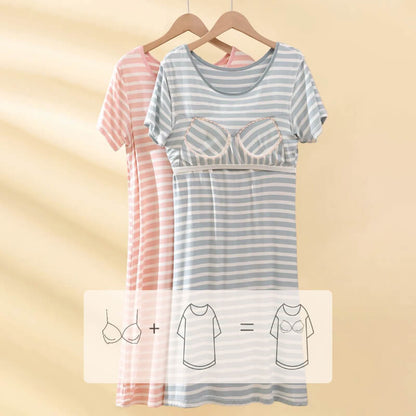 lusailstore-Comfortable And Cozy Cotton Striped Nightgown