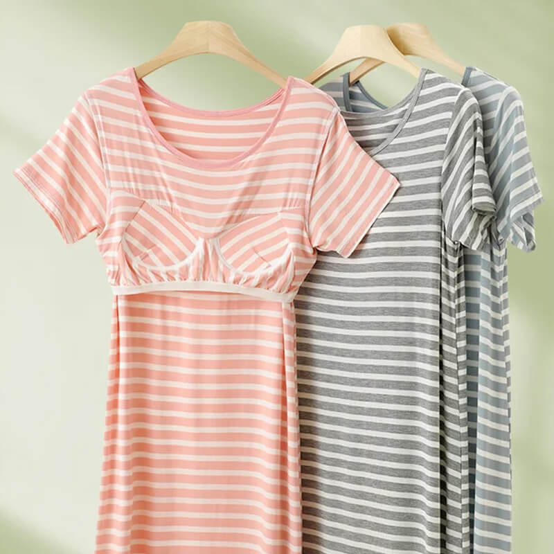 lusailstore-Comfortable And Cozy Cotton Striped Nightgown