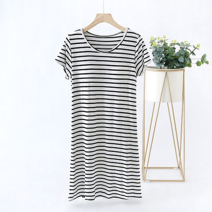 lusailstore-Comfortable And Cozy Cotton Striped Nightgown