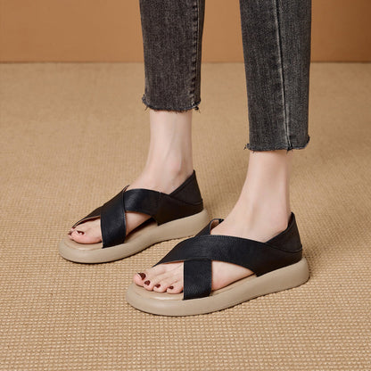 lusailstore-Women's Soft Cross Leather Sandals