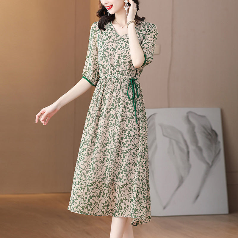 lusailstore-Half-sleeved Floral Dress