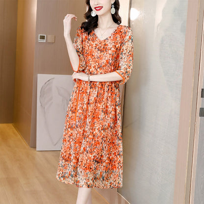 lusailstore-Half-sleeved Floral Dress