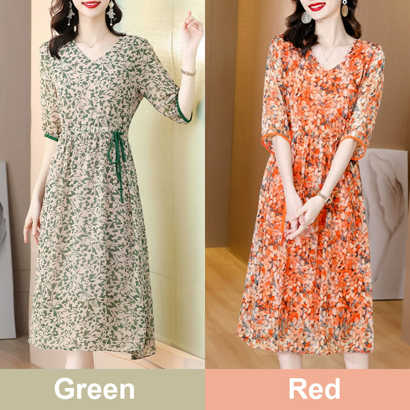 lusailstore-Half-sleeved Floral Dress