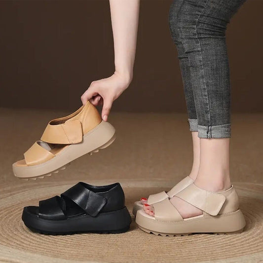 lusailstore-Women's Retro Thick Sole Velcro Sandals