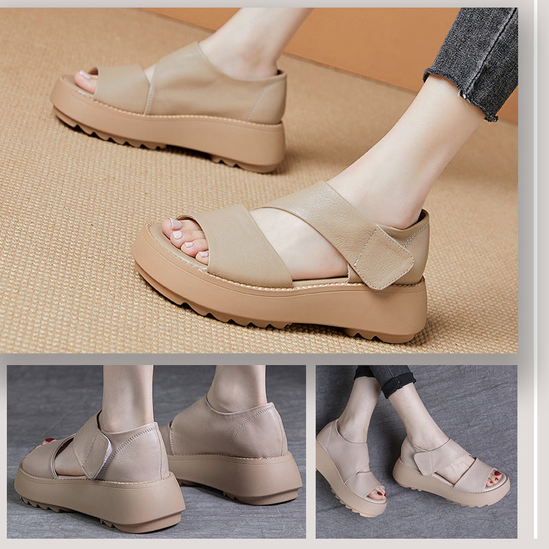 lusailstore-Women's Retro Thick Sole Velcro Sandals