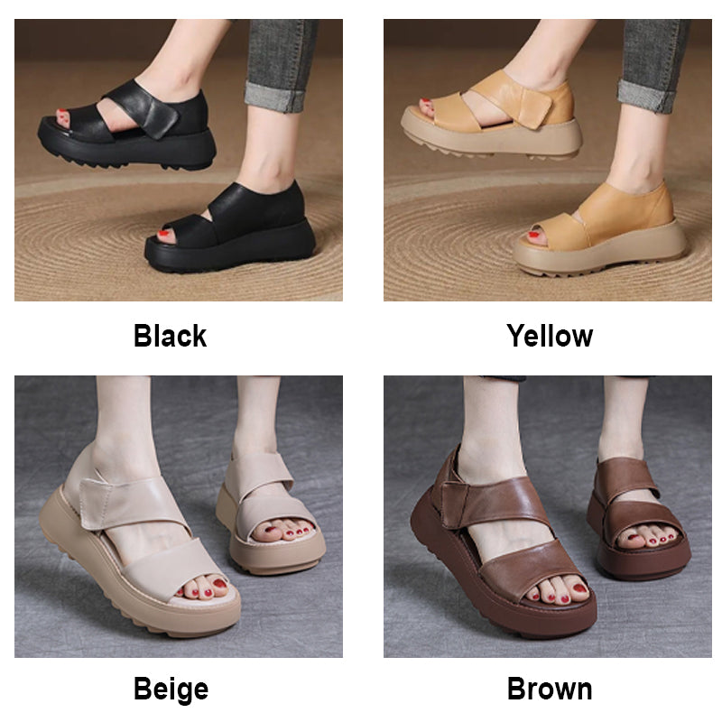 lusailstore-Women's Retro Thick Sole Velcro Sandals