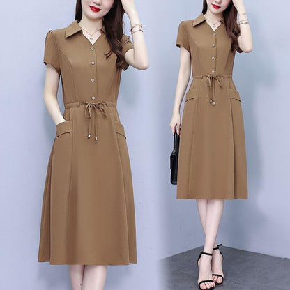 lusailstore - CASUAL SHORT SLEEVE SHIRT DRESS