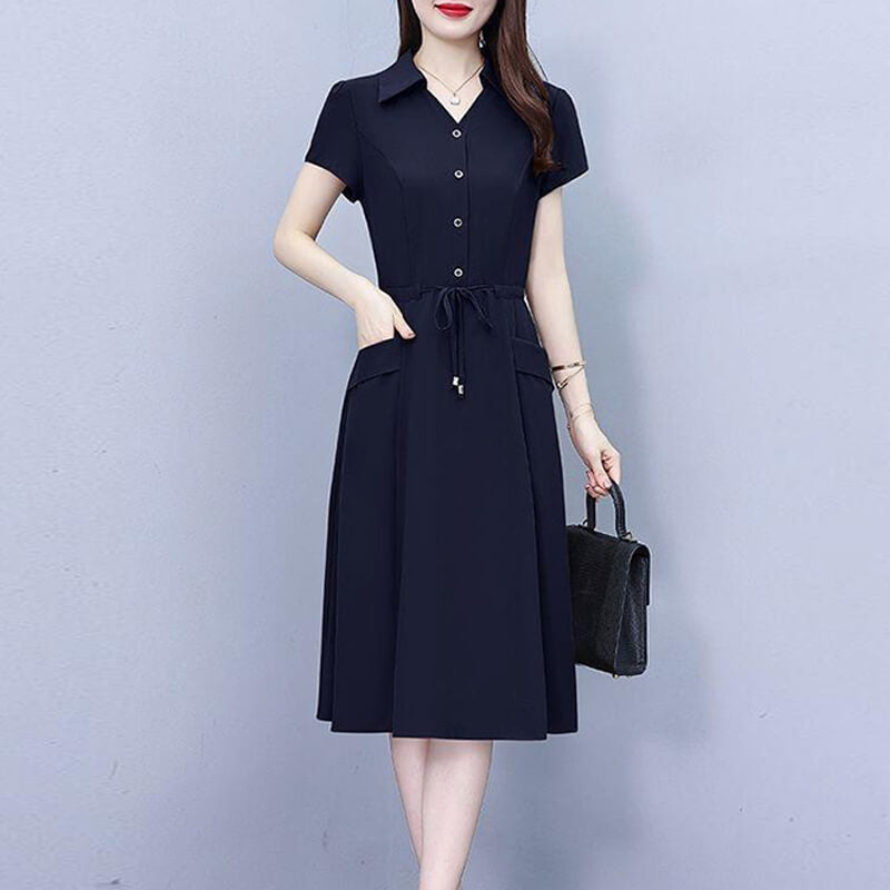 lusailstore - CASUAL SHORT SLEEVE SHIRT DRESS