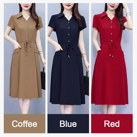 lusailstore - CASUAL SHORT SLEEVE SHIRT DRESS