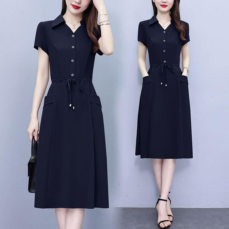 lusailstore - CASUAL SHORT SLEEVE SHIRT DRESS