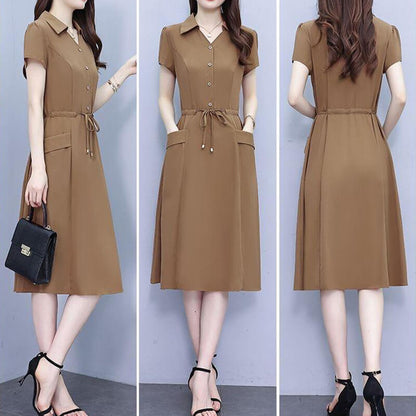 lusailstore - CASUAL SHORT SLEEVE SHIRT DRESS