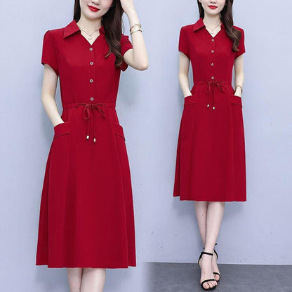 lusailstore - CASUAL SHORT SLEEVE SHIRT DRESS