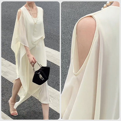 lusailstore-Women's Irregular Hem Off Shoulder Elegant Long Dress