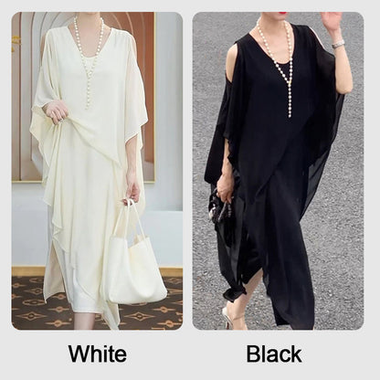 lusailstore-Women's Irregular Hem Off Shoulder Elegant Long Dress