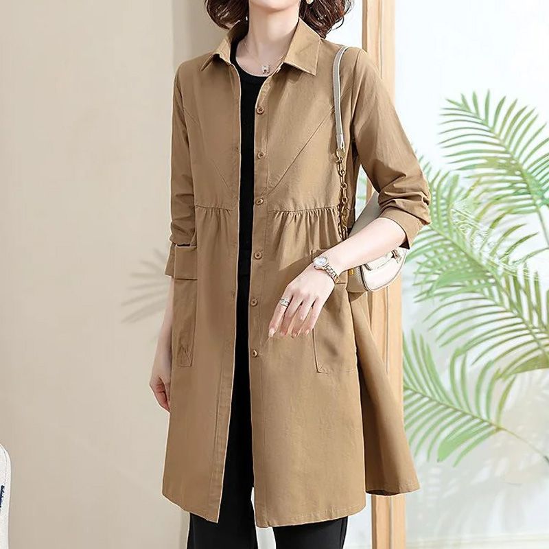 lusailstore - Women’s Mid-length Trench Coat Casual Windbreaker