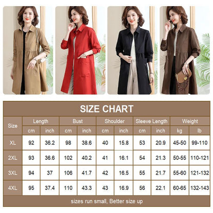 lusailstore - Women’s Mid-length Trench Coat Casual Windbreaker