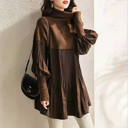 lusailstore - Plus Size Solid Color Lantern Sleeve Knit Dress