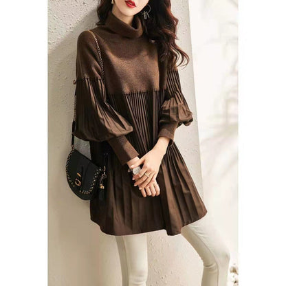 lusailstore - Plus Size Solid Color Lantern Sleeve Knit Dress