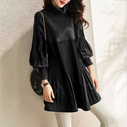 lusailstore - Plus Size Solid Color Lantern Sleeve Knit Dress