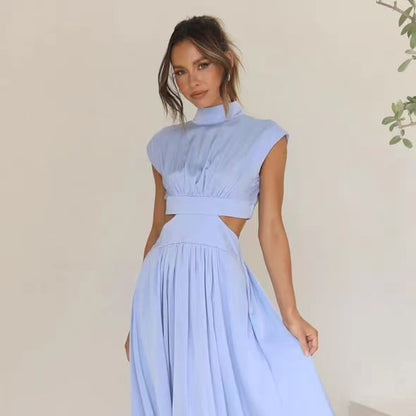 lusailstore - Cutout Waist Pocketed Vacation Midi Dress