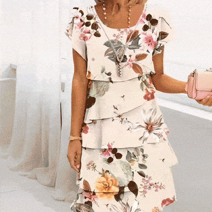 lusailstore -  Multi-floral print layered dress