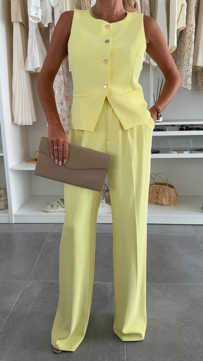 lusailstore - Elegant V-neck button-trimmed vest and trouser suit