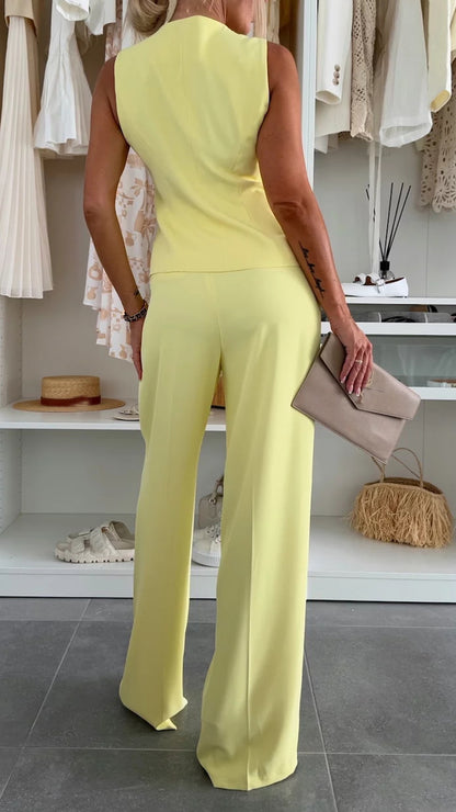 lusailstore - Elegant V-neck button-trimmed vest and trouser suit