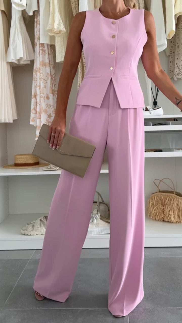 lusailstore - Elegant V-neck button-trimmed vest and trouser suit