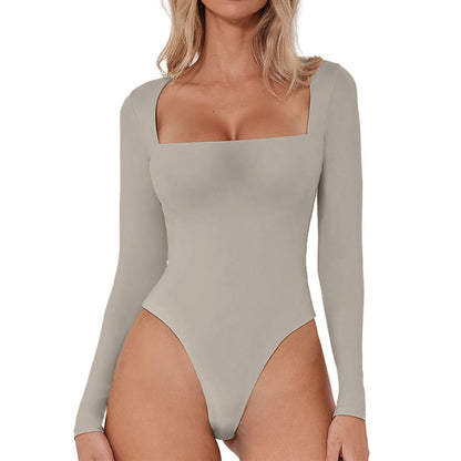 lusailstore - luxe square neck long sleeve bodysuit