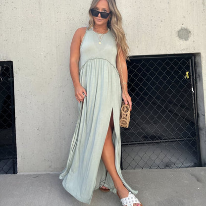 lusailstore- Slit Casual Simple Loose Maxi Long Dress