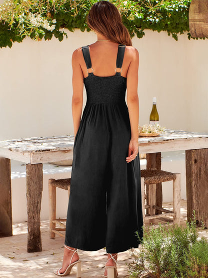 lusailstore - V Neck Cutout High-Waist Jumpsuits