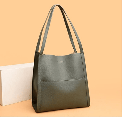 lusailstore - Solid color simple genuine leather shoulder bag