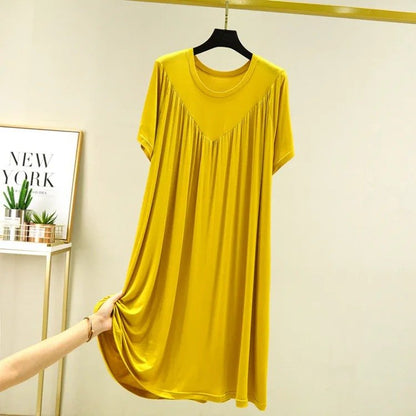 lusailstore - solid color super soft pleated pajamas dresses