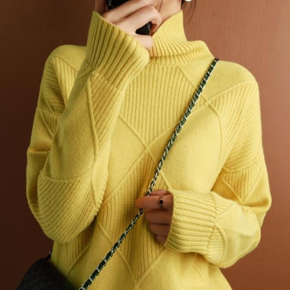 lusailstore - Loose Cashmere Turtleneck Sweater Cardigan