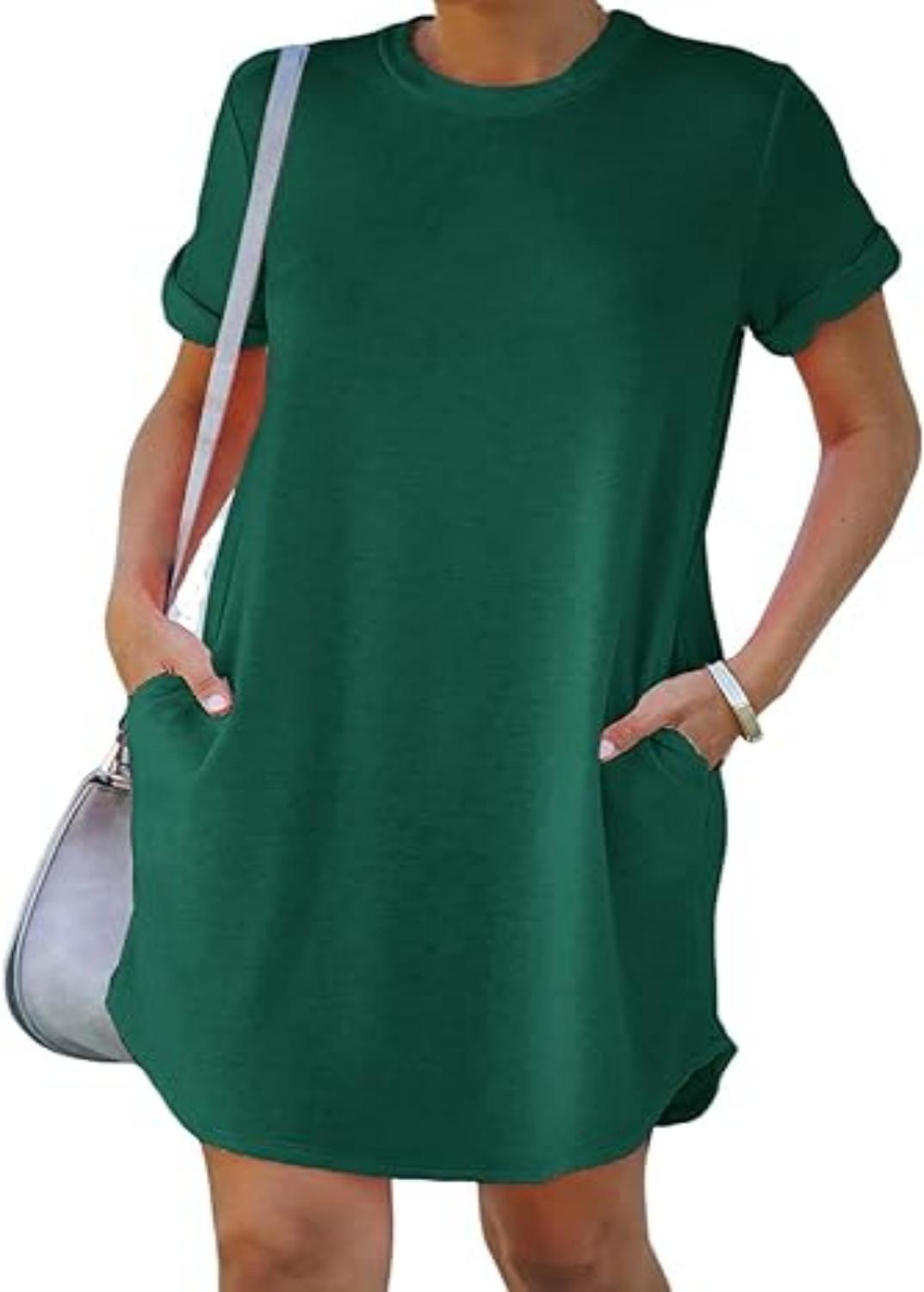 lusailstore - Casual short-sleeved T-shirt dress with pockets