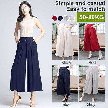 lusailstore-High-waisted Linen Wide-leg Trousers