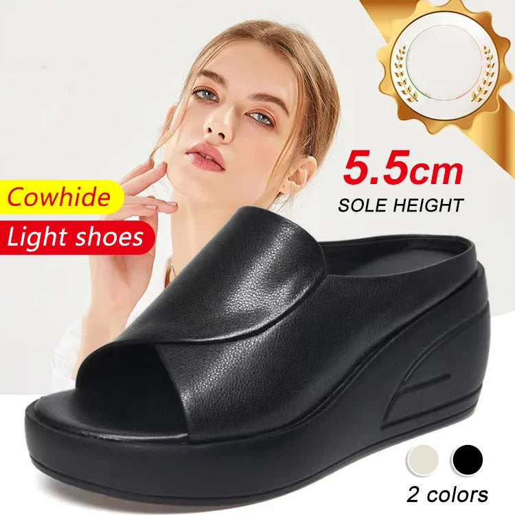 lusailstore-thick-soled leather wedge sandals