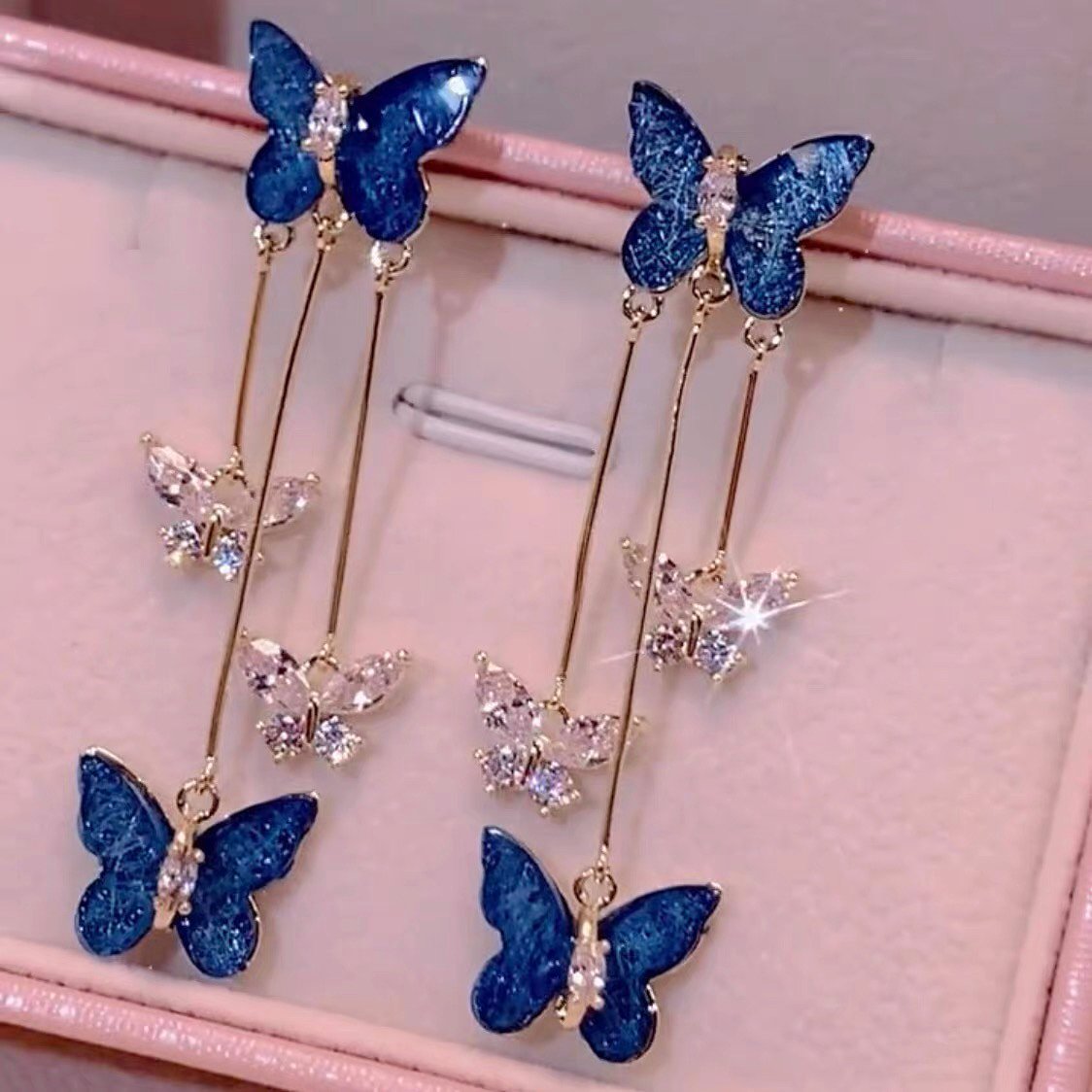 lusailstore - Crystal Butterfly Tassel Earrings