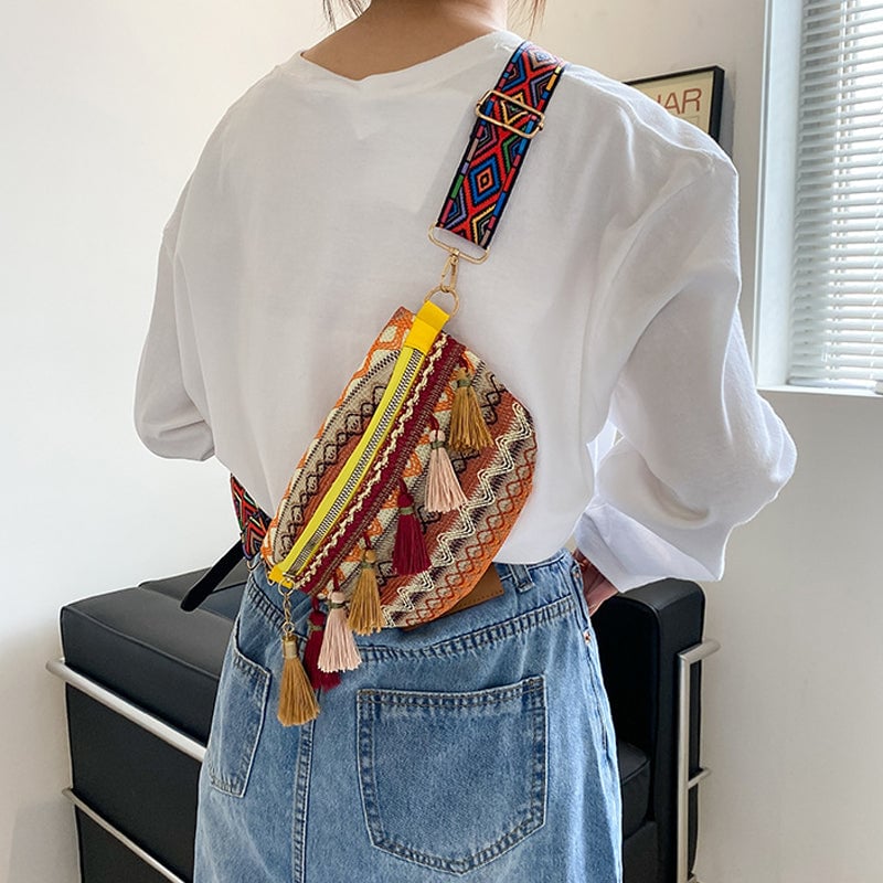 lusailstore - Colorful Woven Waist/Shoulder Bag