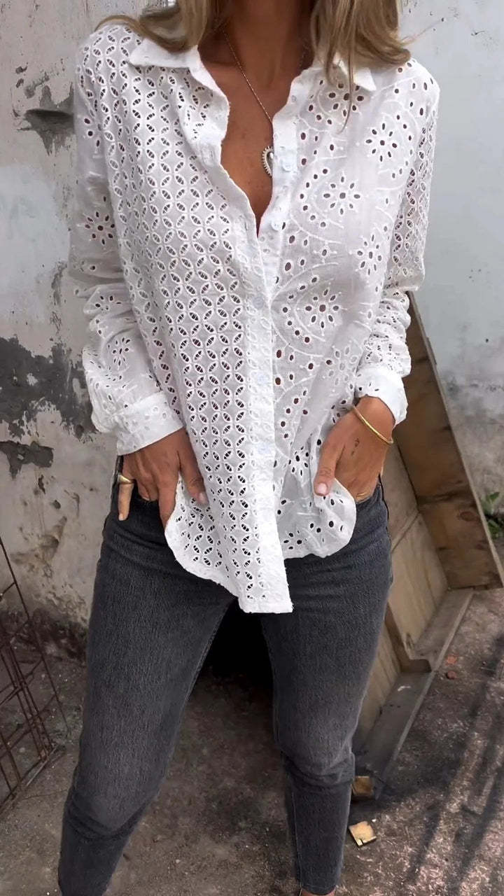 lusailstore - Women's Hollow Out Print Shirt