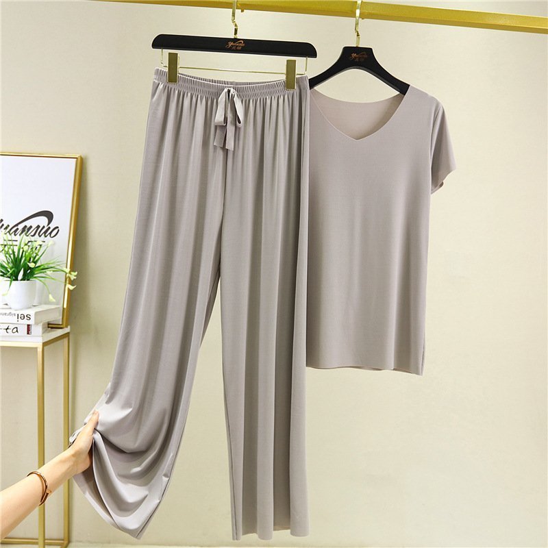 Soft and comfortable ice silk short-sleeved T-shirt two-piece set