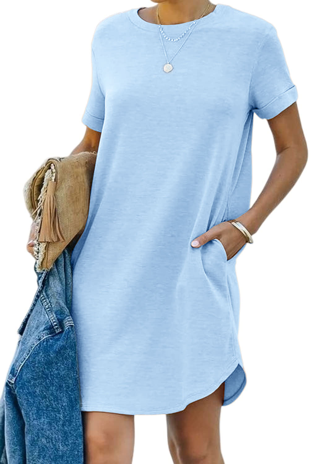 lusailstore - Casual short-sleeved T-shirt dress with pockets