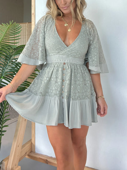 lusailstore- Women's Lace Crochet Dress Built-in Shorts