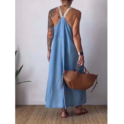 lusailstore - Women's Simple Cotton Linen Sling Dress