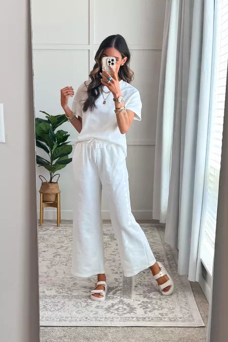 lusailstore - Casual short-sleeved loose top and wide-leg pants suit